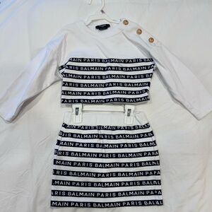 Balmain Kids Set in White with Black Logo and Gold Buttons